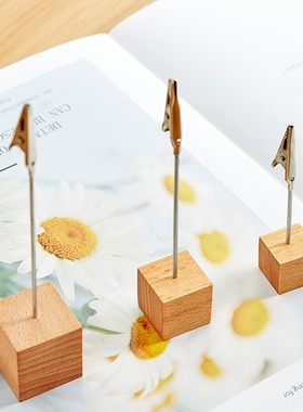 可爱彩色桌面小摆件原木头立式便签夹相片标签夹照片留言鳄鱼夹子
