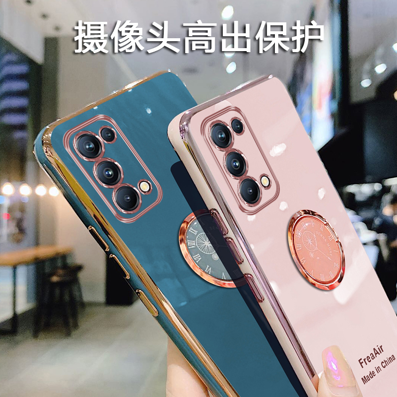 适用opporeno5手机壳女款个性创意时钟指环支架reno5pro保护套防摔reno5k全包镜头液态硅胶软壳ins网红潮男5G - 图2