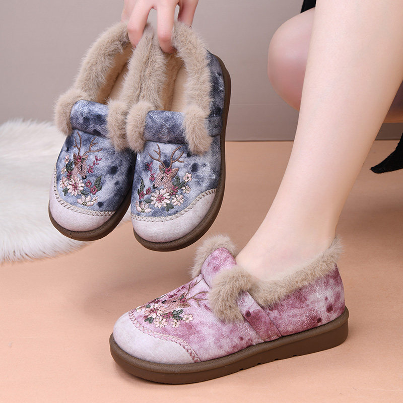 2025冬季新款老北京棉鞋女加绒加厚防滑妈妈棉鞋一脚蹬保暖绣花鞋,淘宝优惠券,粉丝福利购,淘宝优惠卷