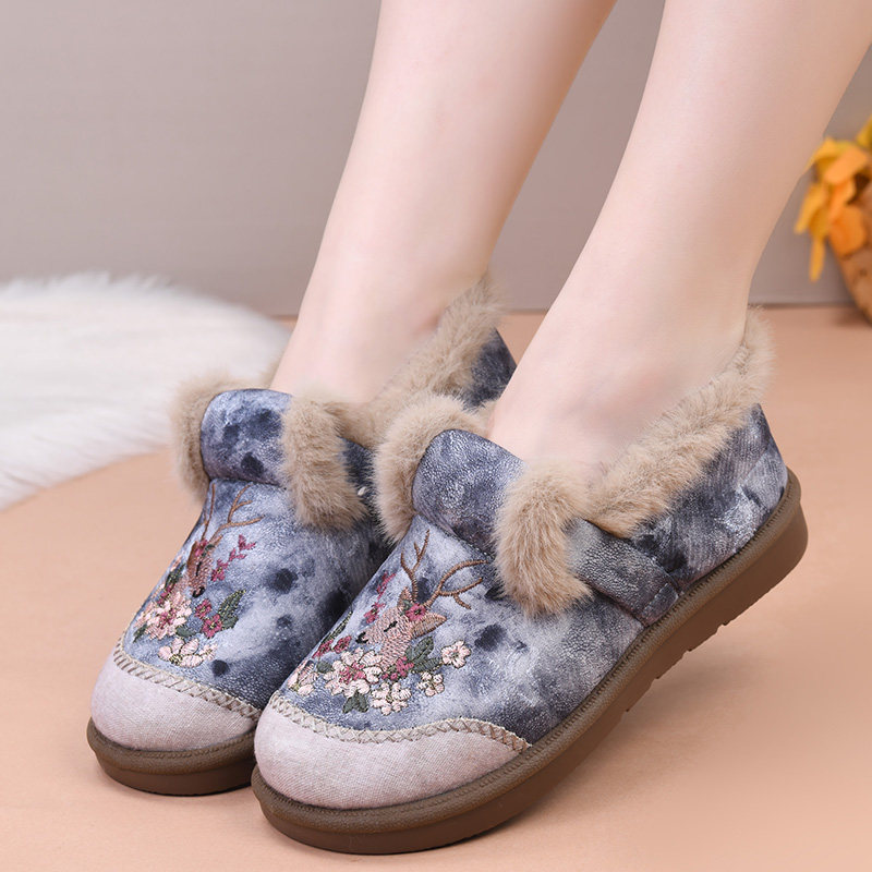 2025冬季新款老北京棉鞋女加绒加厚防滑妈妈棉鞋一脚蹬保暖绣花鞋,淘宝优惠券,粉丝福利购,淘宝优惠卷