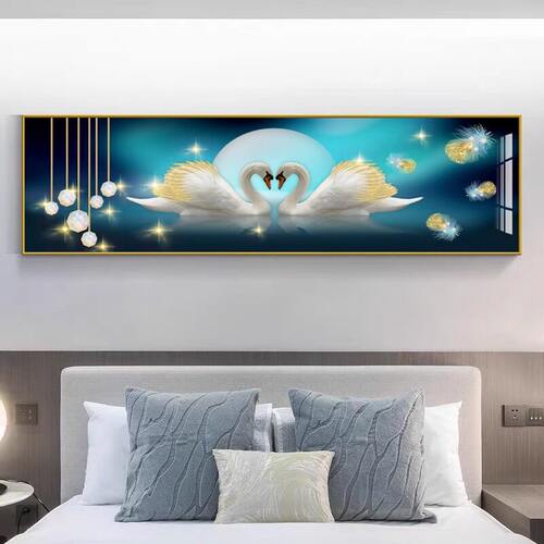 卧室床头装饰画主卧夫妻房间挂画现代简约酒店宾馆背景墙温馨壁画 - 图0