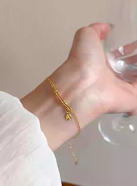 沙金国潮新中式琉璃竹节花朵手链古风个性淡雅气质手串手环配饰女