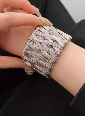 欧美夸张麻花交叉开口手镯小众金属冷淡风手环时尚轻奢高级感手饰