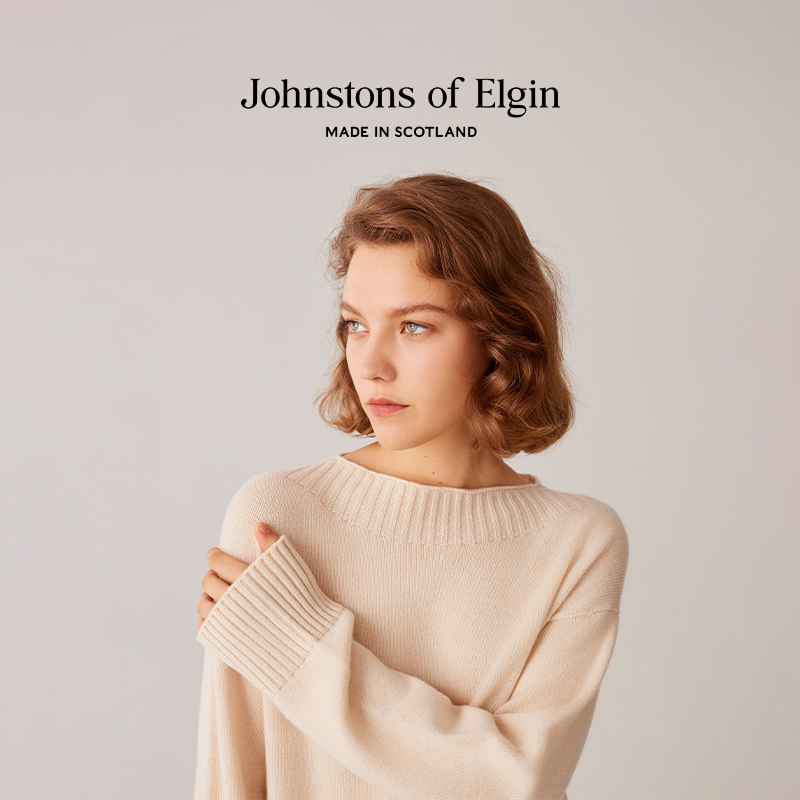 Johnstons of Elgin纯羊绒衫女秋冬宽松无缝针织衫百搭休闲 - 图1