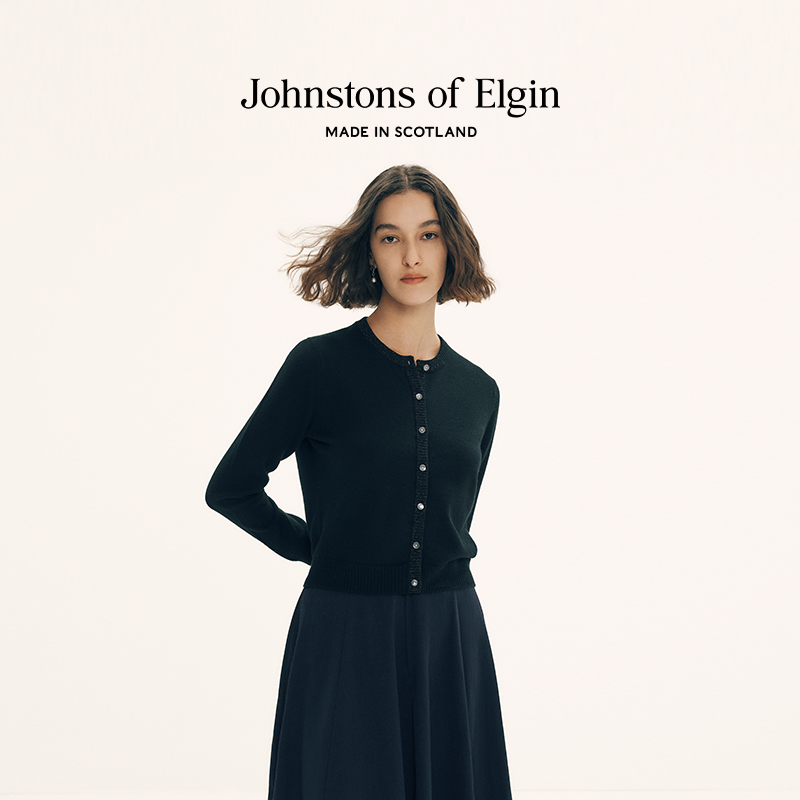 【限时65折】Johnstons of Elgin女士圆领开衫短款羊绒针织衫春秋 - 图1