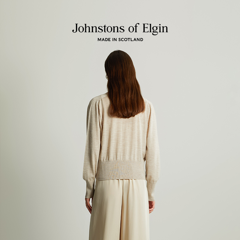 【春夏60支】Johnstons of Elgin女士轻薄V领无缝羊毛针织开衫 - 图0