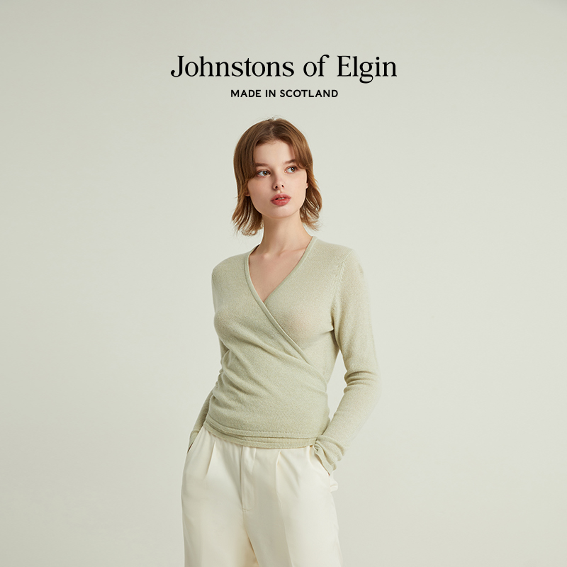 【618抢购】Johnstons of Elgin女士V领裹身羊绒开衫系带针织衫 - 图2