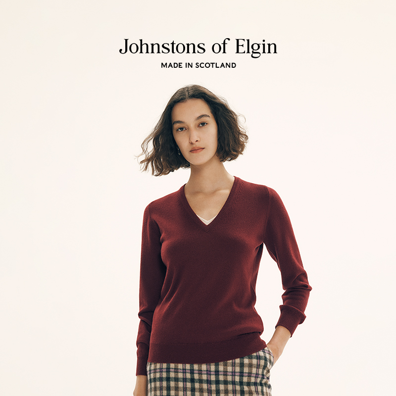 【限时85折】Johnstons of Elgin女士纯羊绒V领针织衫百搭毛衣 - 图2