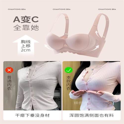 小胸聚拢内衣女士软支撑无钢圈上托收副乳防下垂防外扩无痕文胸罩 - 图2