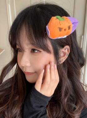 原创卡通毛绒公仔掰掰夹万圣节小黑猫玩偶刘海夹少女百搭发卡