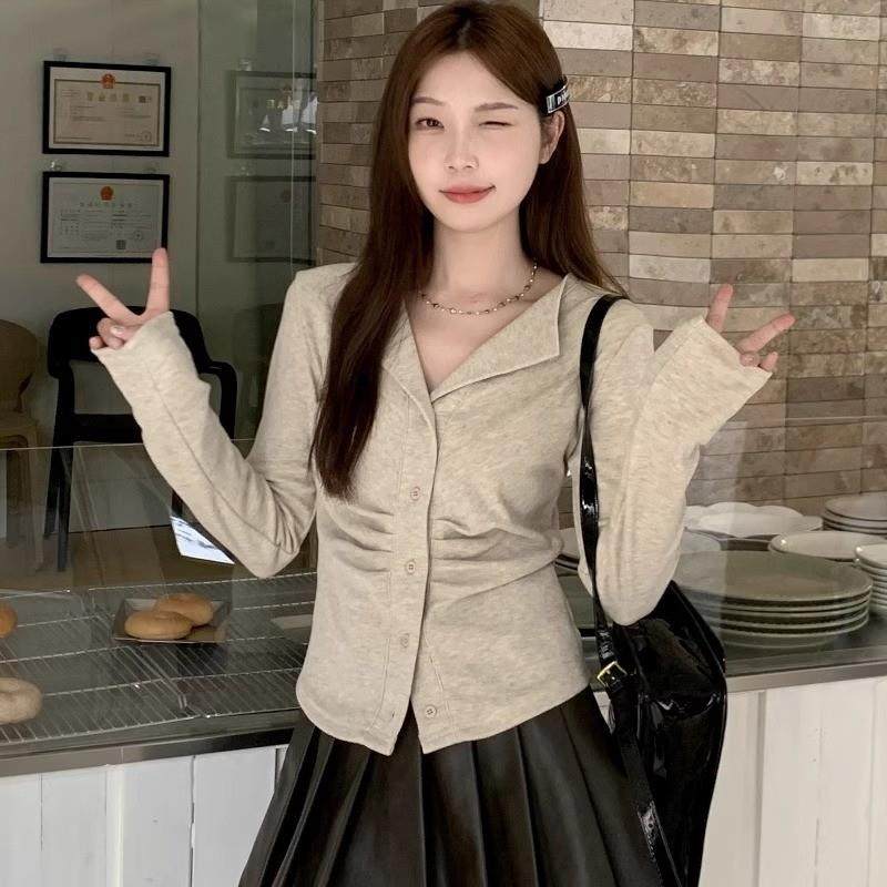 0699#250G绵羊绒女薄款2025秋季新款纯色短款外套翻领上衣长袖t恤,淘宝优惠券,粉丝福利购,淘宝优惠卷