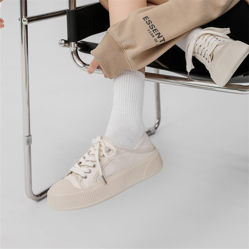 吉步饼干帆布鞋女2022新款休闲鞋子 吉步单鞋