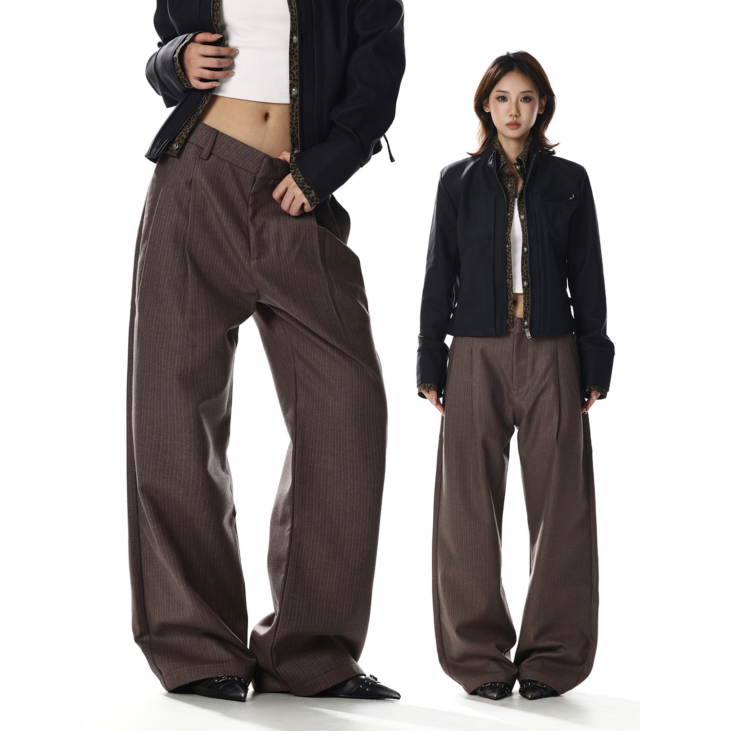 美式复古打褶设计垂感西裤女肌理感宽松显瘦百搭直筒阔腿休闲裤子,淘宝优惠券,粉丝福利购,淘宝优惠卷