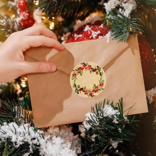 500贴/卷5cm圆形花卉牛皮纸标签贴纸4种设计青浆果花环邀请函信封 - 图3