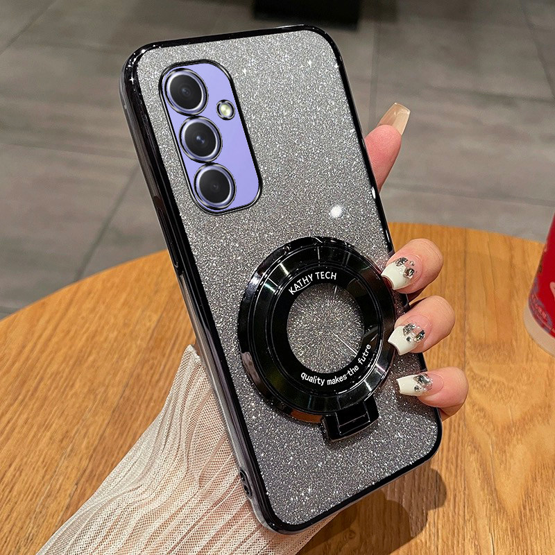 三星A54新款手机壳高端渐变闪粉时尚适用SamsungA54硅胶磁吸支架全包超薄透明软壳Galaxya54防摔奢华5G保护套