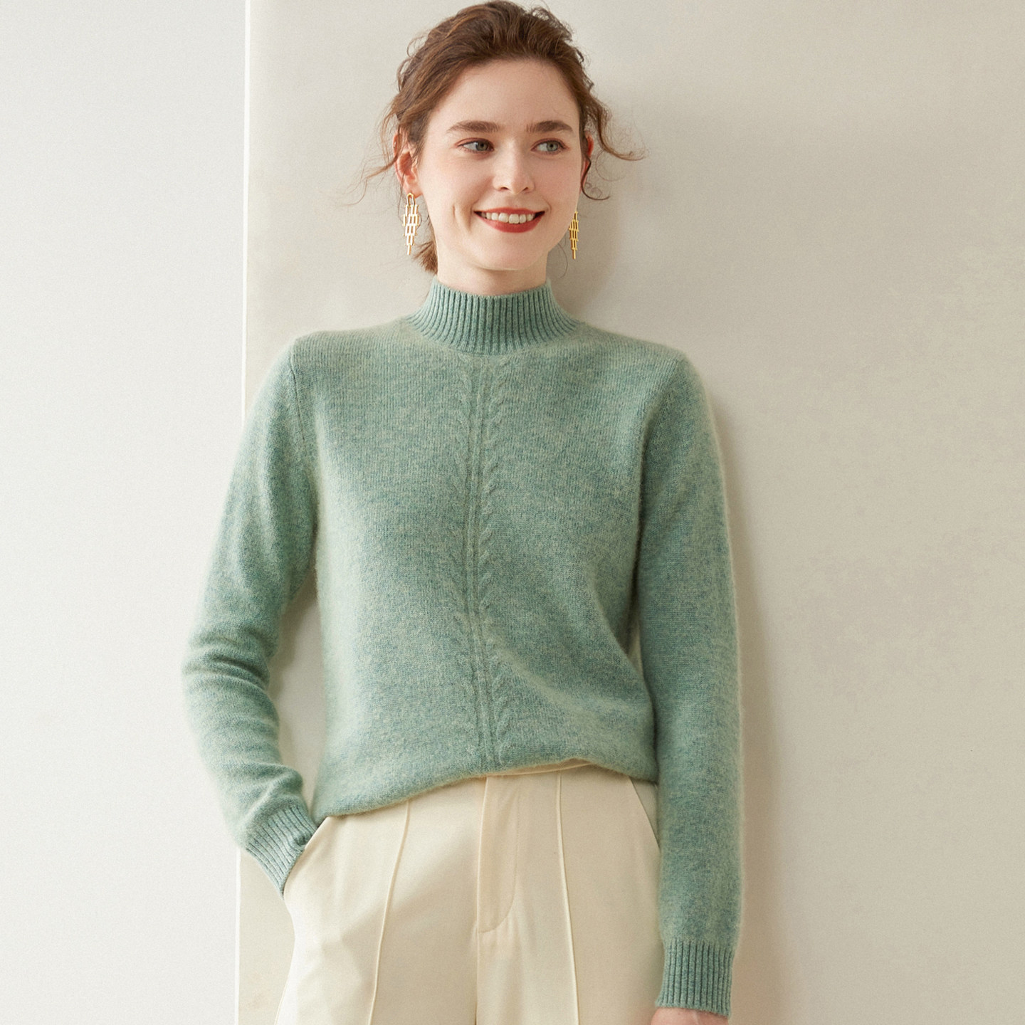 清河纯半高领山羊绒衫女秋冬加厚保暖套头毛衣宽松显瘦针织打底衫,淘宝优惠券,粉丝福利购,淘宝优惠卷