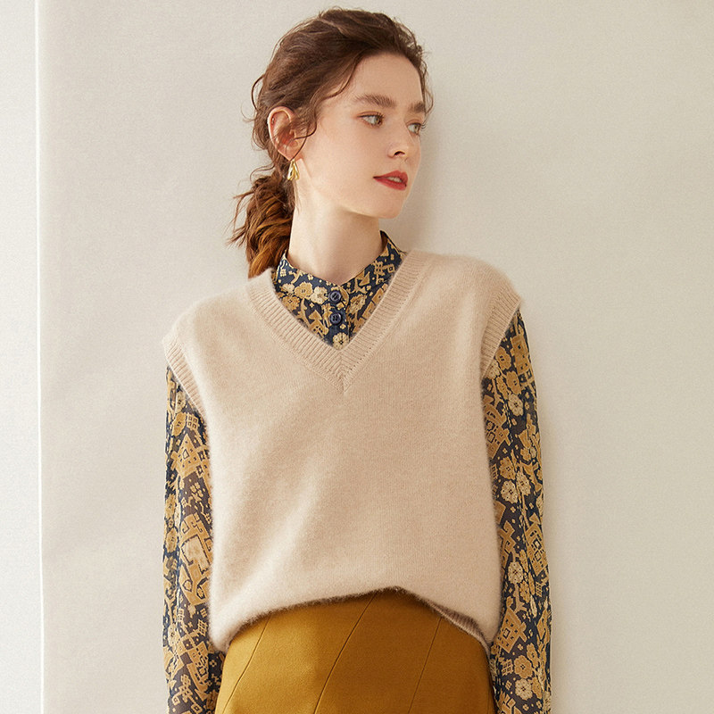 不可方物！V领羊绒马甲女秋冬加厚保暖无袖毛衣宽松羊毛针织坎肩,淘宝优惠券,粉丝福利购,淘宝优惠卷