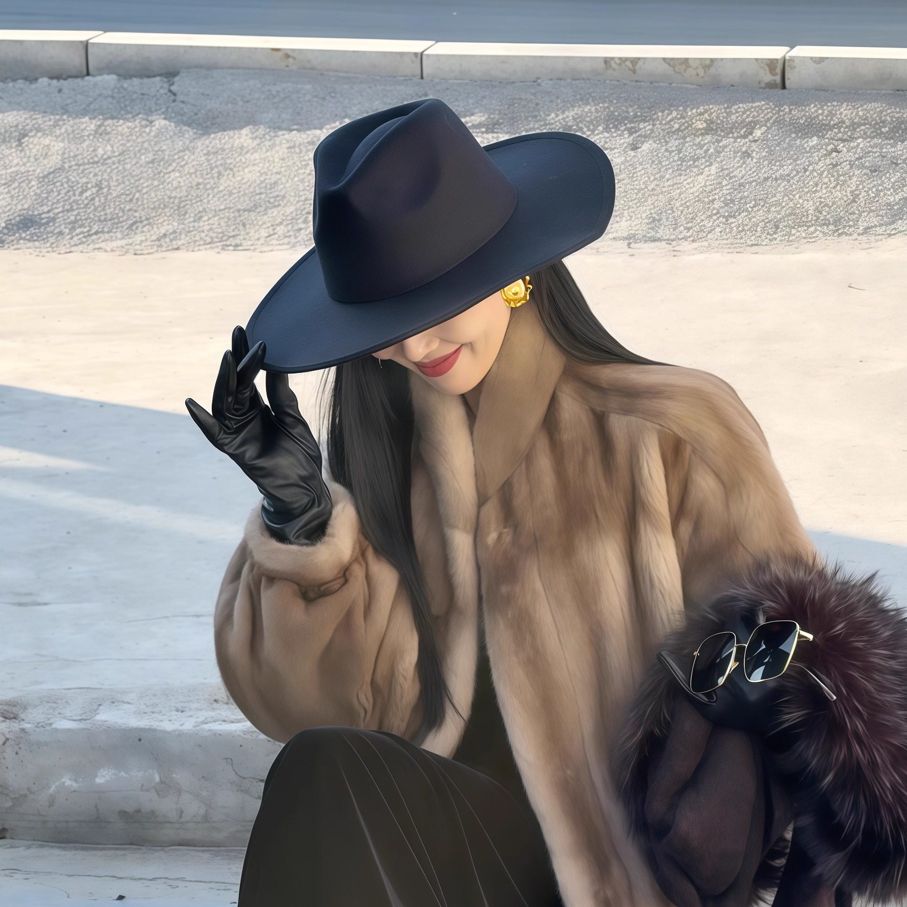 英伦风气质黑色毛呢礼帽时尚百搭大屋檐显脸小爵士帽高级感平顶帽,淘宝优惠券,粉丝福利购,淘宝优惠卷