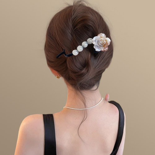 纯洁玫瑰！水墨画花朵扭扭夹新中式一字夹半扎发夹氛围感盘发抓夹 - 图2