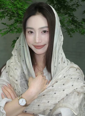 韩系松弛感米白波点褶皱围巾