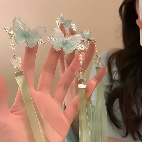 Butterfly tassel ribbon hairpin double ponytail hair accessory