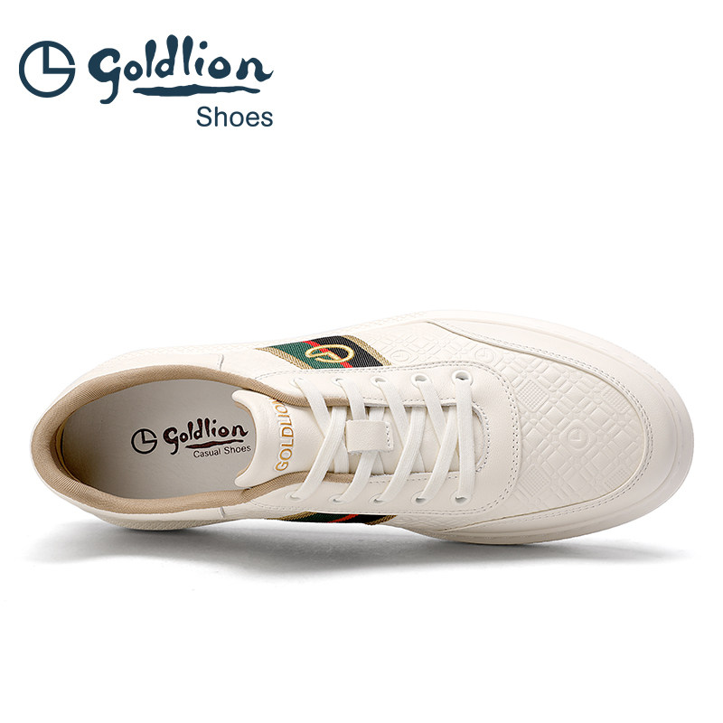 Goldlion/金利来男夏爆款休闲板鞋厚底增高潮流设计感真皮小白鞋