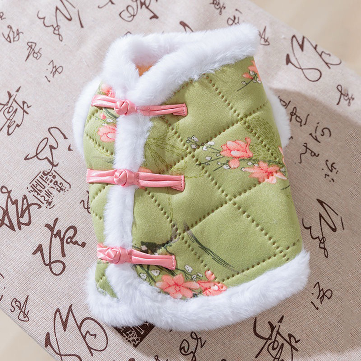 猫咪新年唐装冬季加厚保暖花朵印花加厚保暖马甲宠物服装狗狗衣服 - 图2