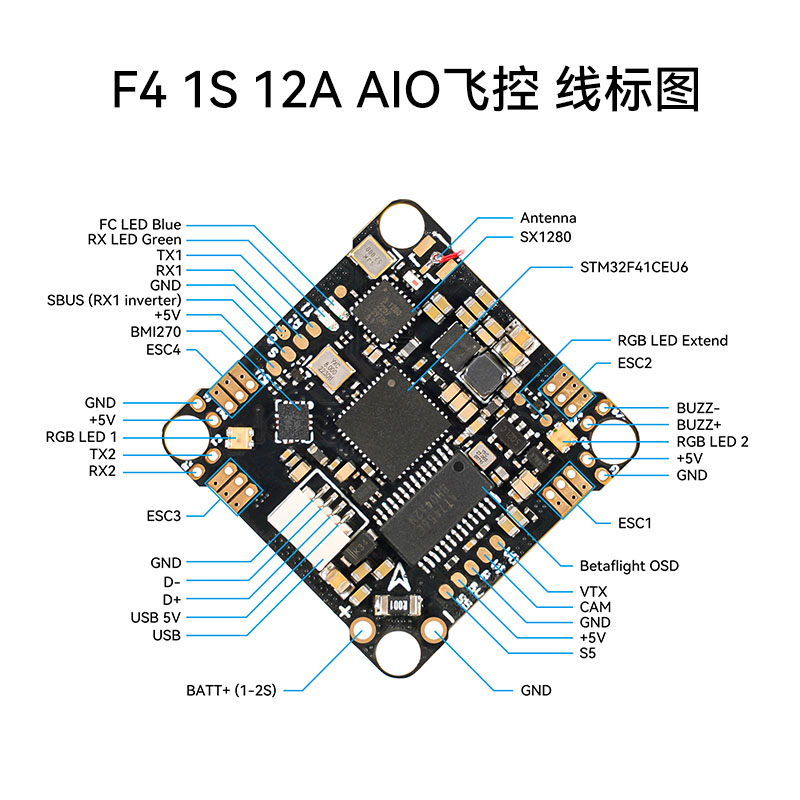 BETAFPV F4 1-2S 12A AIO无刷飞控集成ELRS远航长距离穿越机飞行 - 图1