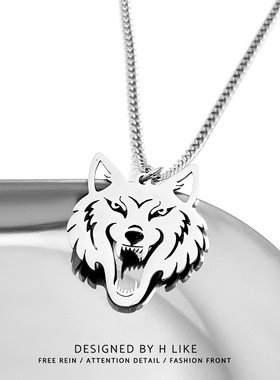 钛钢蛇骨链男女镂空狼头项链吊坠