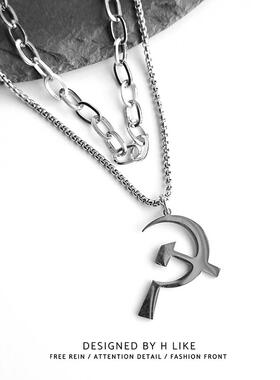 钛钢蛇骨链男女项链吊坠双层斧头