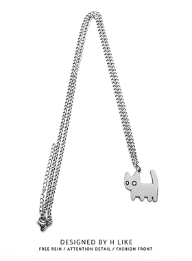 行走猫咪钛钢蛇骨链男女项链吊坠