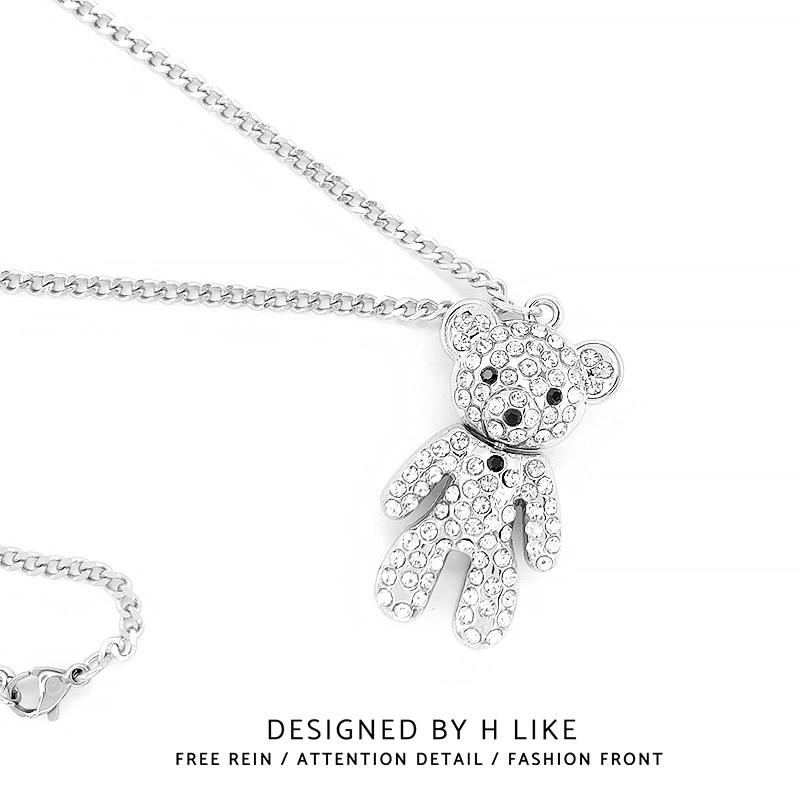 泰迪轻奢卡通项链吊坠饰品小熊可爱女生嘻哈钛钢毛衣链水钻不掉色,淘宝优惠券,粉丝福利购,淘宝优惠卷