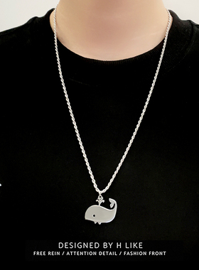 银色鲸鱼钛钢蛇骨链男女项链吊坠