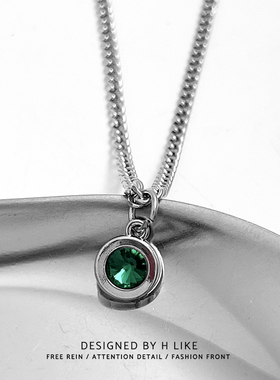 绿色宝石钛钢蛇骨链男女项链吊坠