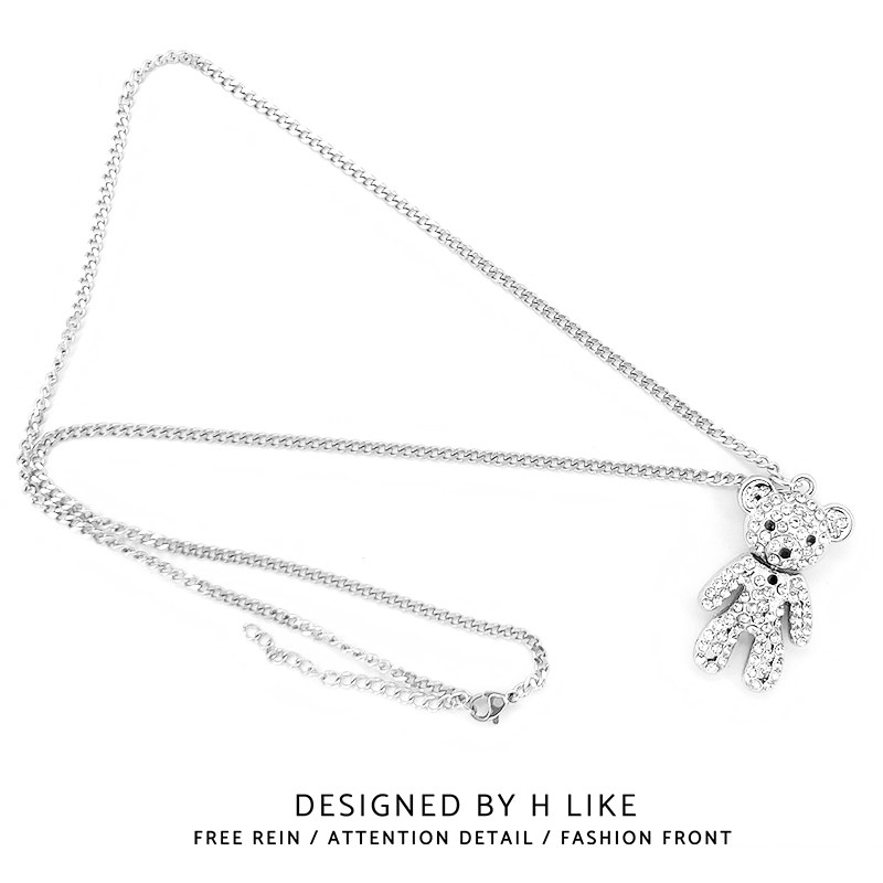 泰迪轻奢卡通项链吊坠饰品小熊可爱女生嘻哈钛钢毛衣链水钻不掉色,淘宝优惠券,粉丝福利购,淘宝优惠卷
