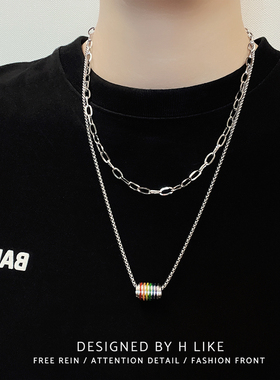 彩虹简约项链吊坠钛钢情侣钛钢潮