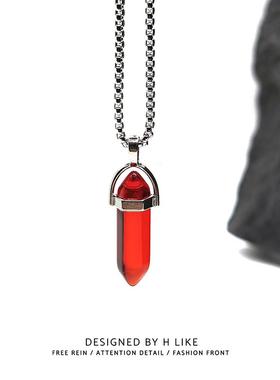 红色水晶吊坠饰品钛钢双层叠加链