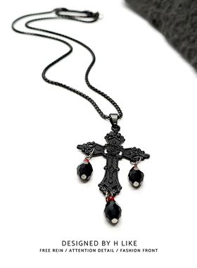 小众设计感哥特式黑色十字架项链