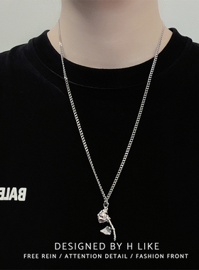 玫瑰花简约项链吊坠饰品钢嘻哈女