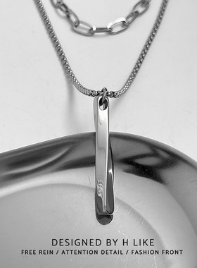 扭曲钢条钛钢蛇骨链双层项链吊坠