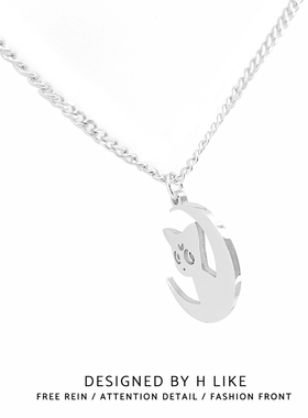 可爱月亮猫咪项链吊坠饰品钛钢女