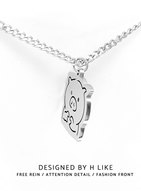 比心小猪项链吊坠钛钢蛇骨链男女