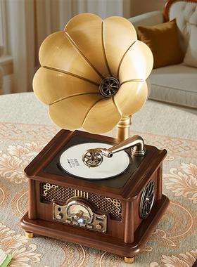 复古大喇叭花迷你留声机CD播放机蓝牙小音响仿古音箱创意新款摆件