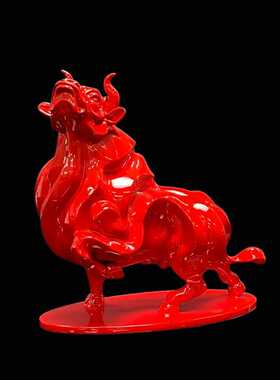 大红色牛摆件家居艺术品装饰