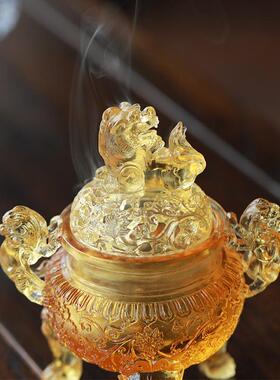 祥狮琉璃香炉大号创意摆件