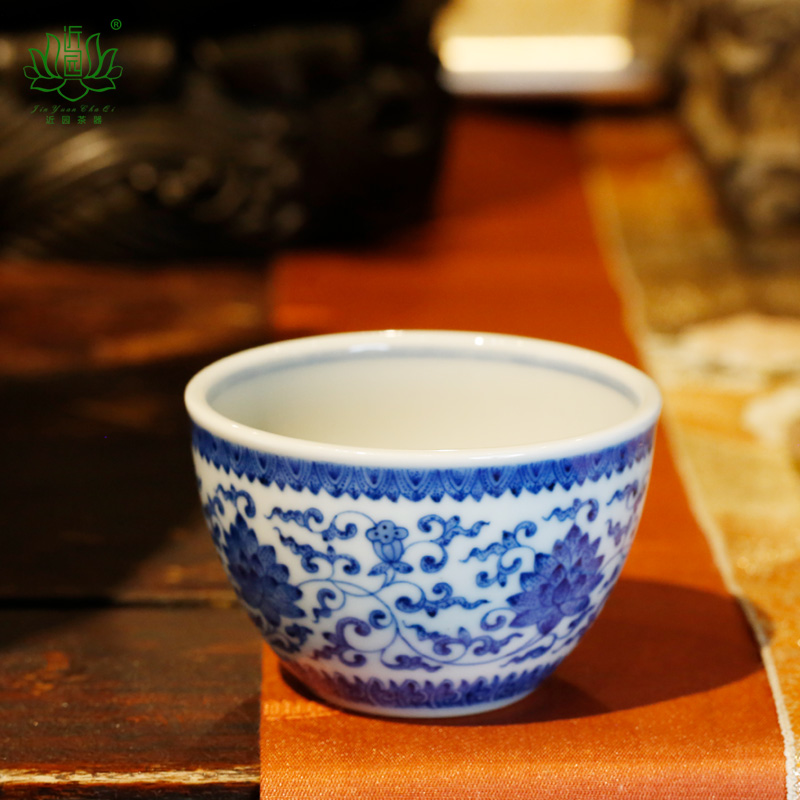 安持青花点工缠枝莲缸杯功夫茶杯主人杯手绘景德镇陶瓷茶具 - 图2