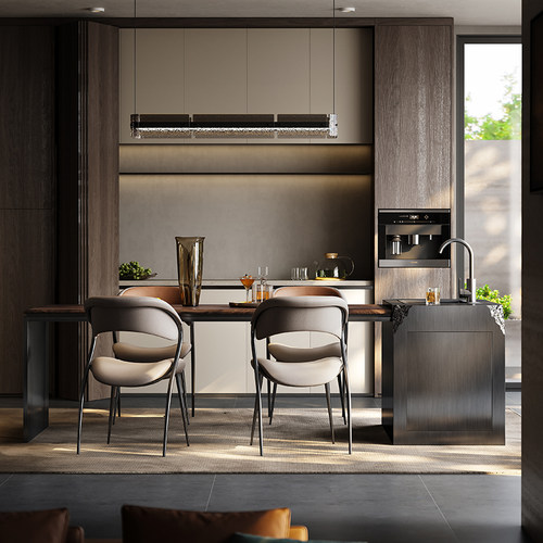 诚骏胡桃木岛台餐桌一体带水槽现代轻奢高级感设计师意式陨石导台 - 图2