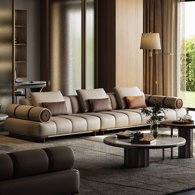 Chengjun solid wood full leather sofa villa living room whole house furniture designer simple luxury high-end large apartment sofa