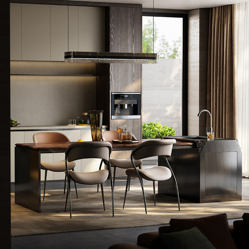 诚骏胡桃木岛台餐桌一体带水槽现代轻奢高级感设计师意式陨石导台 - 图1