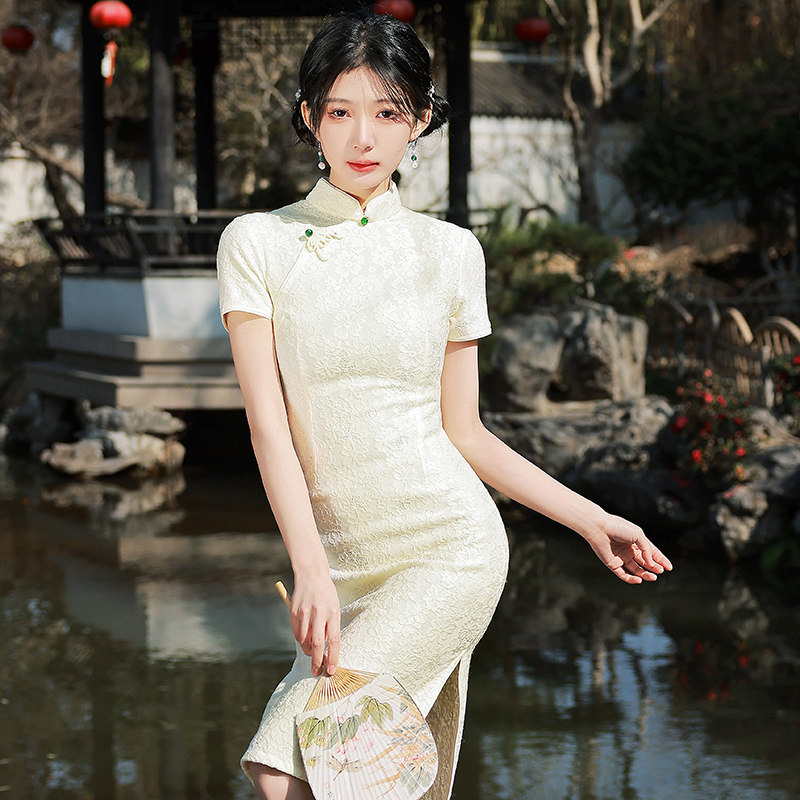 改良蕾丝旗袍2022年新款收腰晚礼服 闺小蜜旗袍